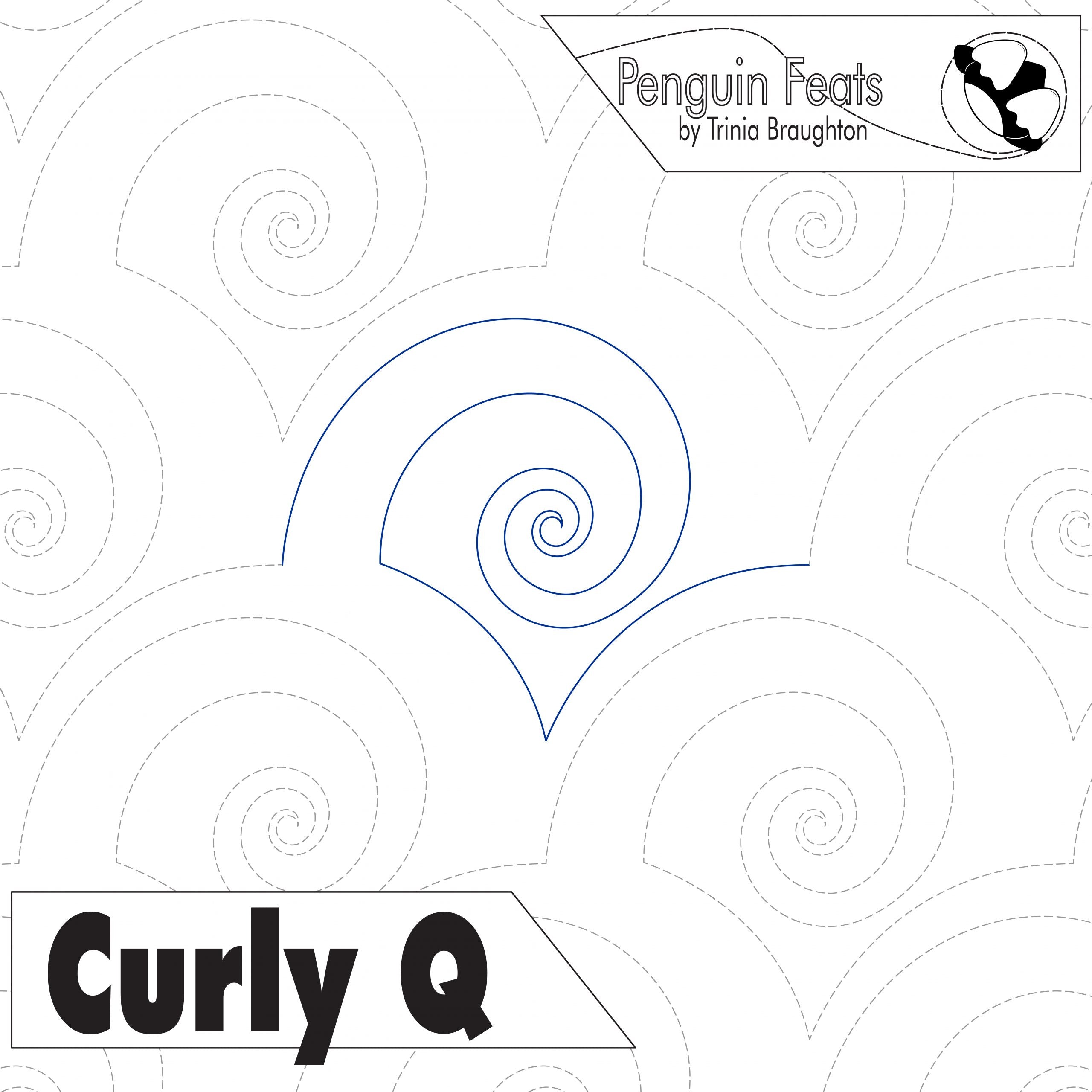 Pattern with curved lines and 'Penguin Feats' branding on a white background