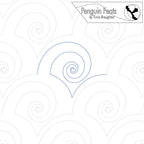 Pattern of concentric circles with a spiral design, branded 'Penguin Feats' by Trinia Braughton.
