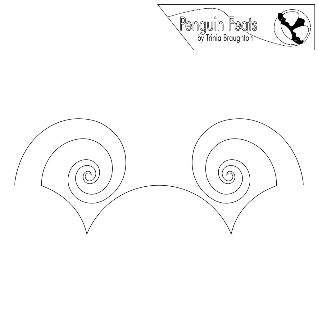 Black and white spiral designs on a white background with 'Penguin Feats' branding.