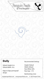 Design setting sheet for a continuous line swirl design with Penguin Feats by Trinia Braughton's brand at the top