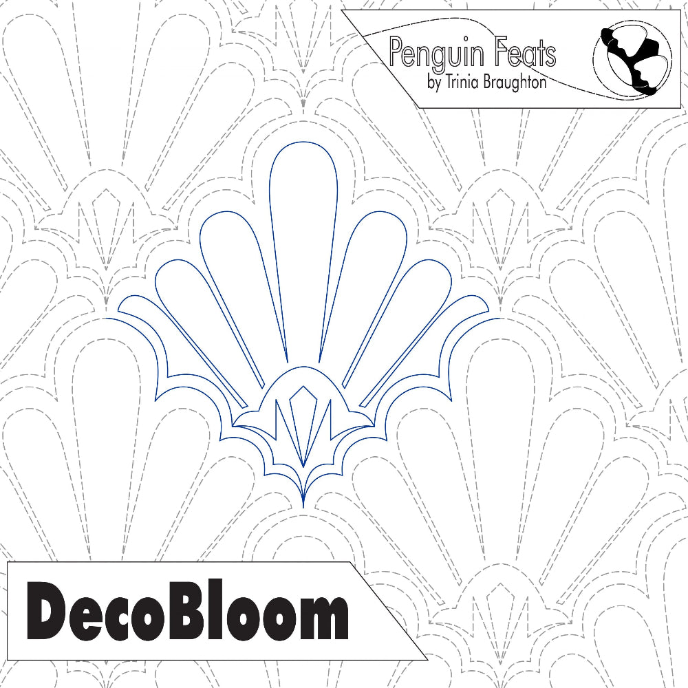 Quilting design with 'DecoBloom' design and 'Penguin Feats' branding.