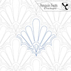 Quilting pantograph pattern with scalloped Art Deco design and 'Penguin Feats' branding.