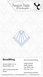 Design sheet for 'DecoWing' with geometric pattern settings and branding information.