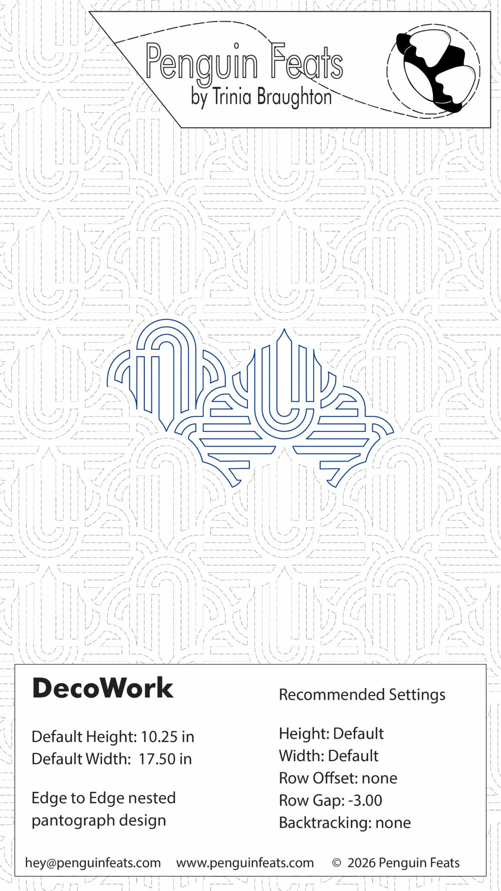 DecoWork design with 'Penguin Feats' branding on a white background