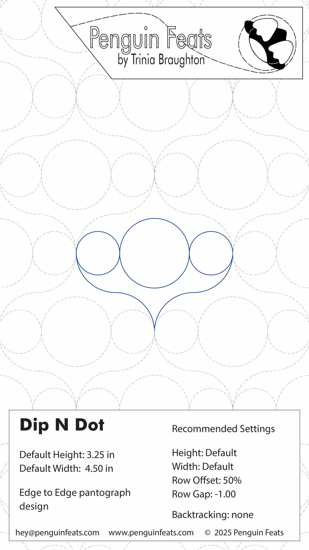 Design sheet with settings for Dip N Dot and Trinia Braughton's branding at the top.