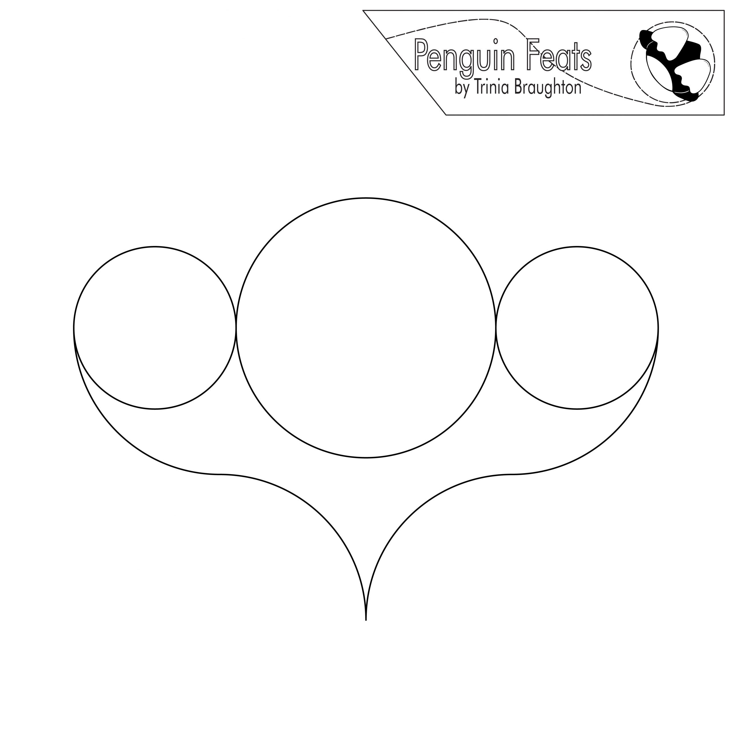 Continuous line in black of three circles over a curved line with 'Penguin Feats' branding at the top.