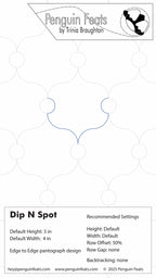 Design sheet for 'Dip N Spot' with recommended settings and branding information.