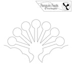 Black line drawing of a peacock feather with 'Penguin Feats' branding at the top.