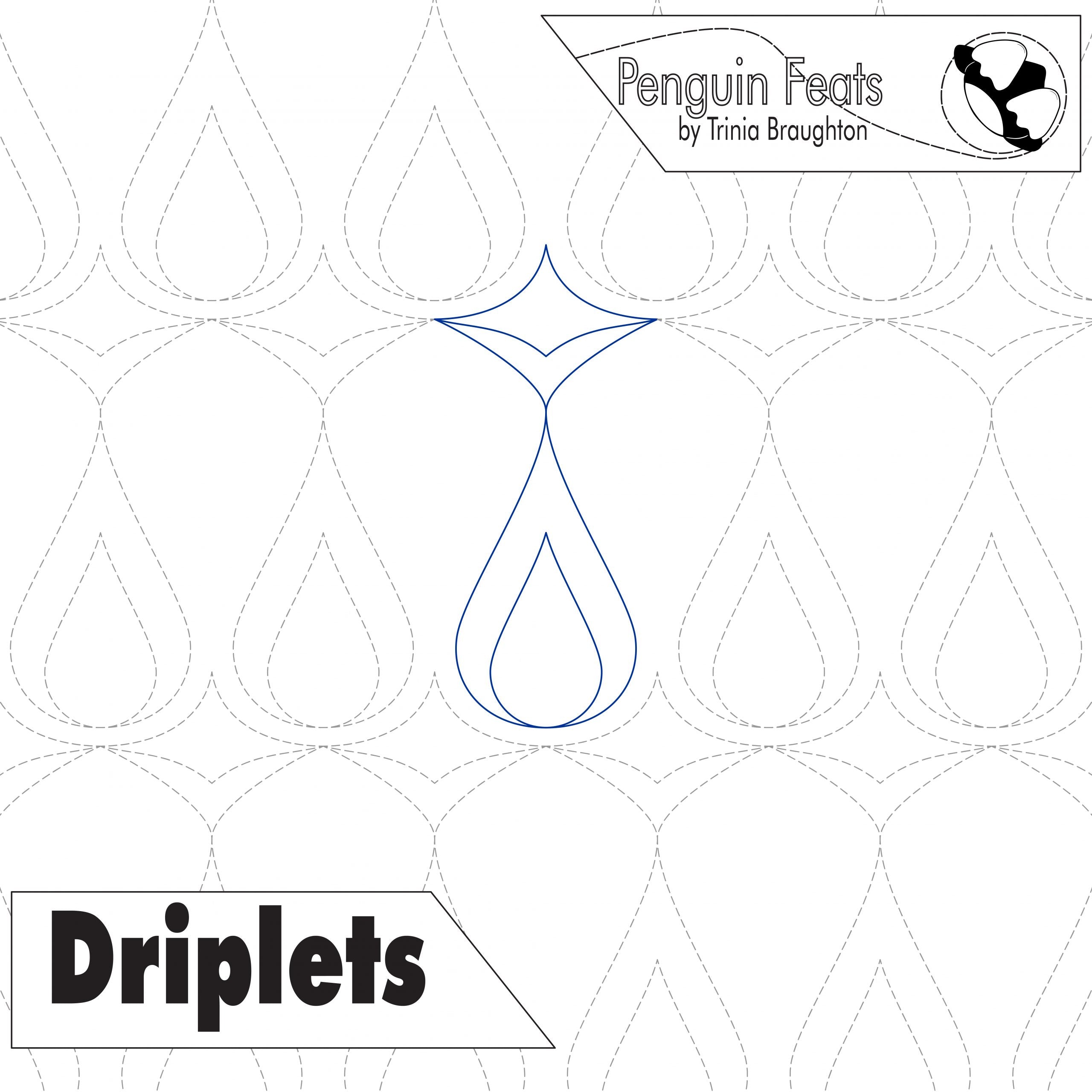 Pattern design labeled 'Driplets' by Penguin Feats with a logo in the corner.