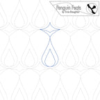 Quilting design pattern with 'Penguin Feats' by Trinia Braughton logo at the top right corner.
