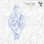 Decorative wave design with 'Penguin Feats' branding on a patterned background