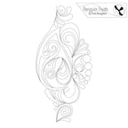 Decorative line art design with 'Penguin Feats' branding on a white background