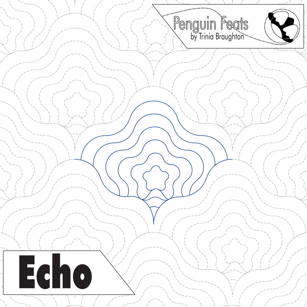 Quilting pantograph pattern named 'Echo' by Trinia Braughton with a logo in the corner.