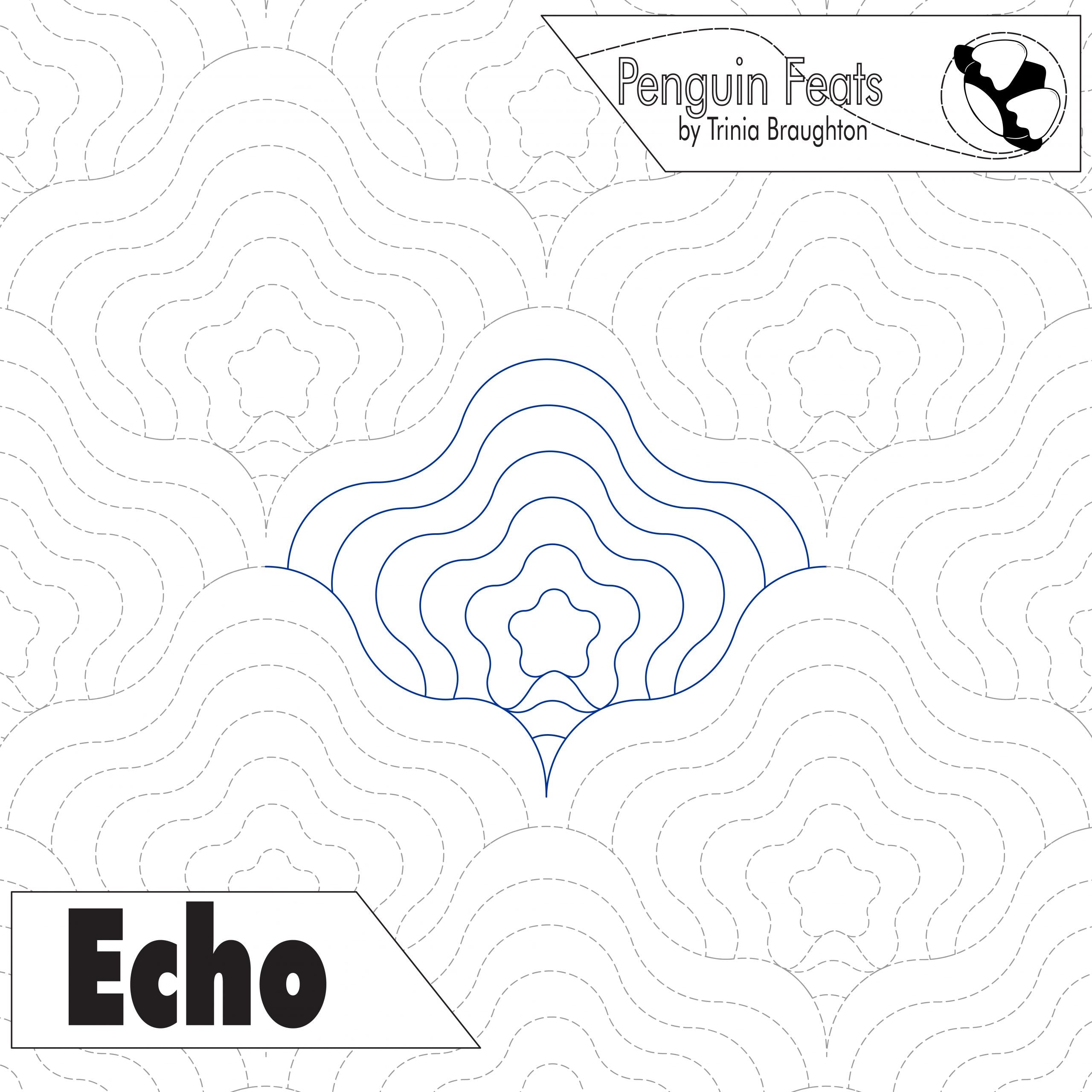 Quilting pantograph pattern named 'Echo' by Trinia Braughton with a logo in the corner.