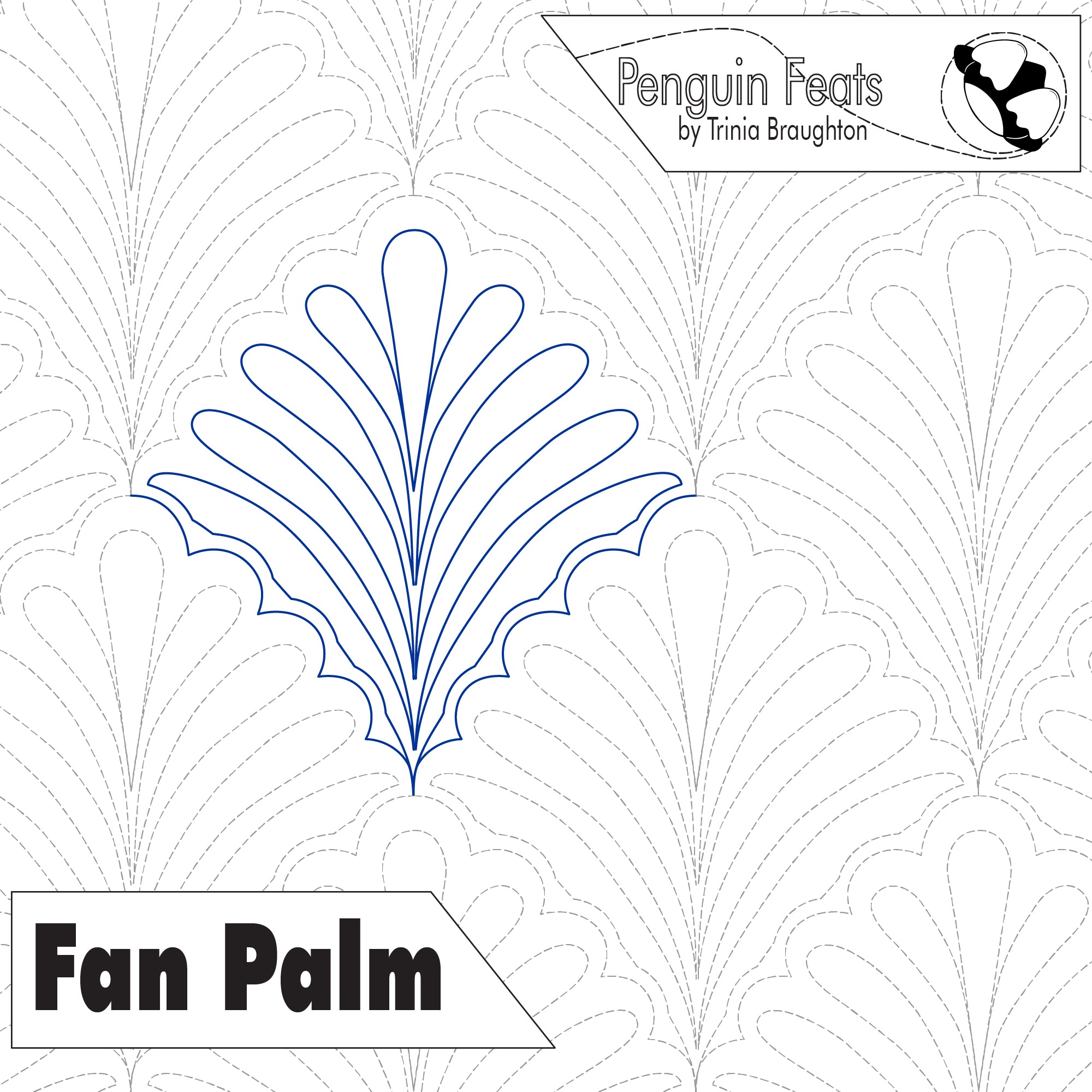 Quilting pattern for 'Fan Palm' by Penguin Feats with branding at the top.
