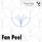 Design of a fan peel with geometric patterns and 'Penguin Feats' branding.
