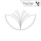 Black and white leaf-shaped quilting design with 'Penguin Feats' branding at the top.