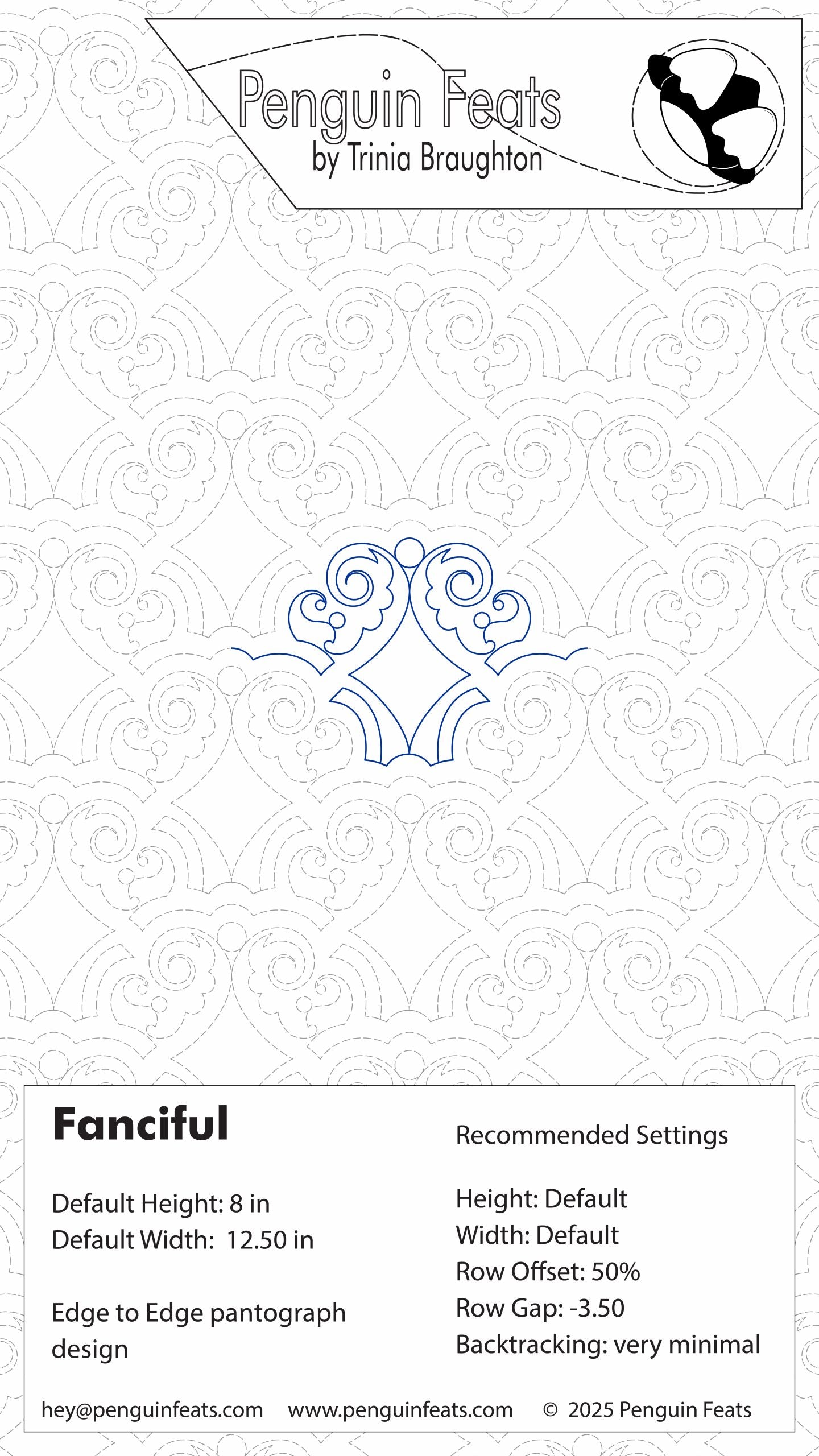 Design sheet for 'Fanciful' with decorative elements and branding information.