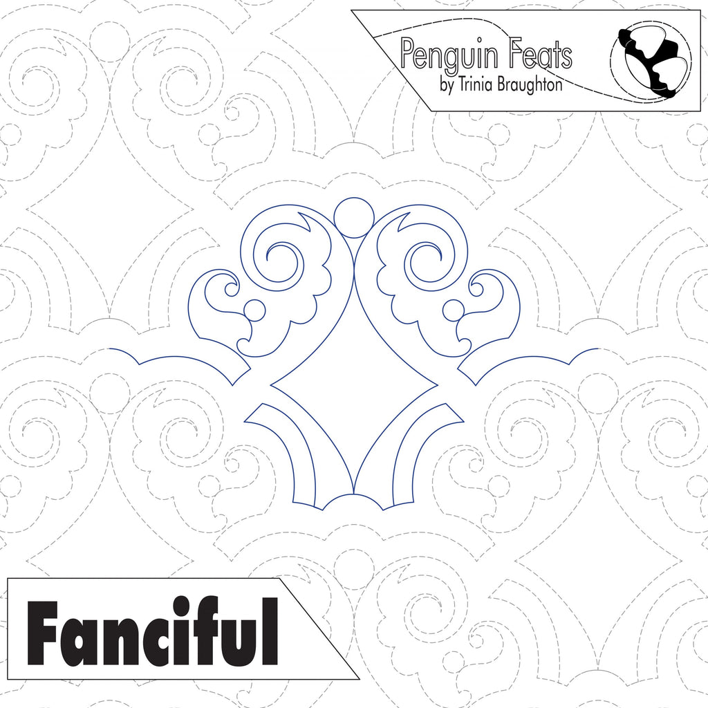 Decorative flourish design with 'Penguin Feats' and 'Fanciful' text on a white background