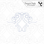 Decorative pattern with swirling designs on a white background, featuring the brand 'Penguin Feats' by Trinia Braughton.