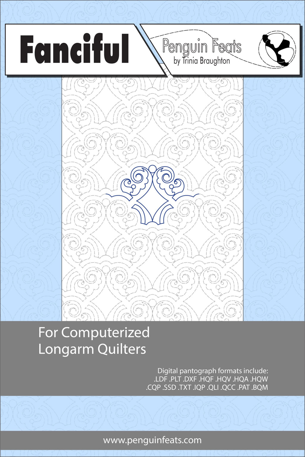 Pattern sheet for computerized longarm quilters with decorative design on cover