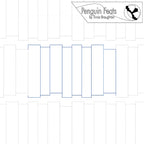 Continuous blue line looks like fence panels with grey dash line of continuous pattern as background and 'Penguin Feats' by Trinia Braughton logo.