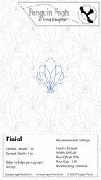 Design settings for a shell pattern titled Finial with 'Penguin Feats' branding at the top.