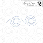 Pattern design with blue circles on a white background, featuring the text 'Penguin Feats by Trinia Braughton'.