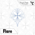 Design of a snowflake with 'Flare' text and 'Penguin Feats' branding on a patterned background.