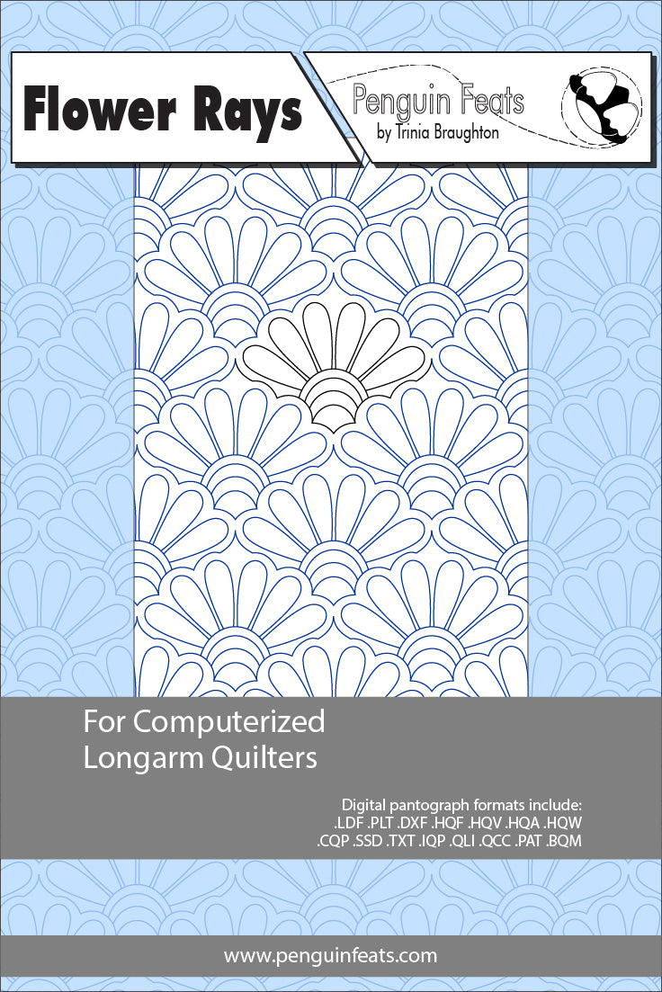 Pattern for computerized longarm quilters with a blue and gray design on a light blue background.