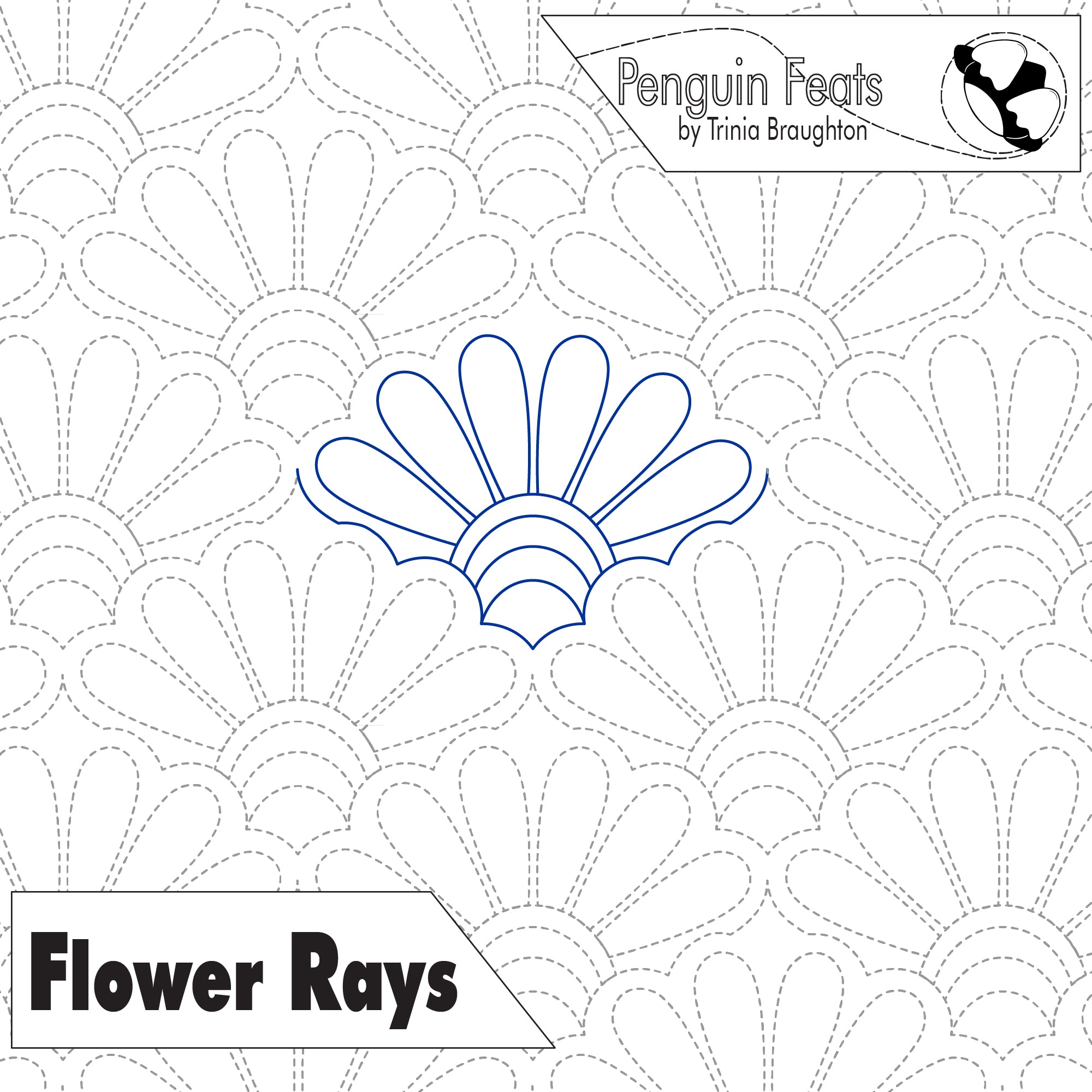 Quilting pattern with 'Flower Rays' design and branding at the top right corner.
