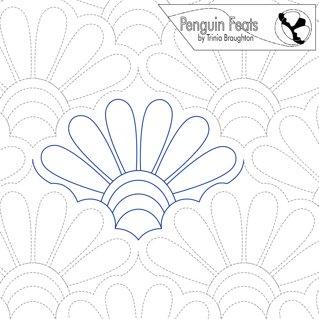 Outline of a repeating flower design on a white background with 'Penguin Feats' branding.