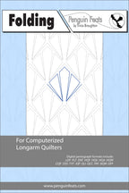 Quilting sheet titled 'Folding' by Trinia Braughton with geometric design on a light blue background.