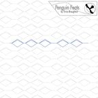 Quilting pantograph pattern with zigzag line on a white background, featuring 'Penguin Feats' by Trinia Braughton.