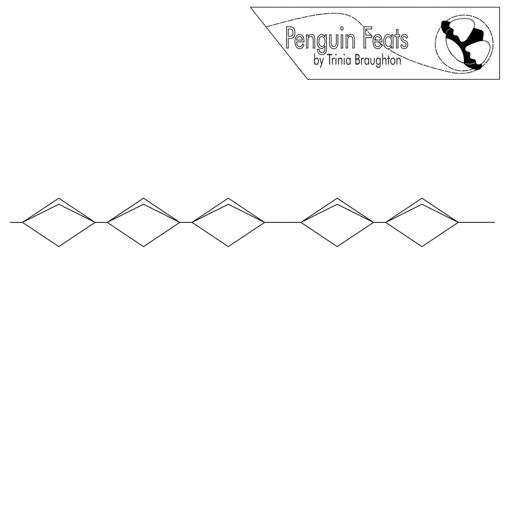 Black and white line drawing of a zigzag pattern with 'Penguin Feats' logo at the top.
