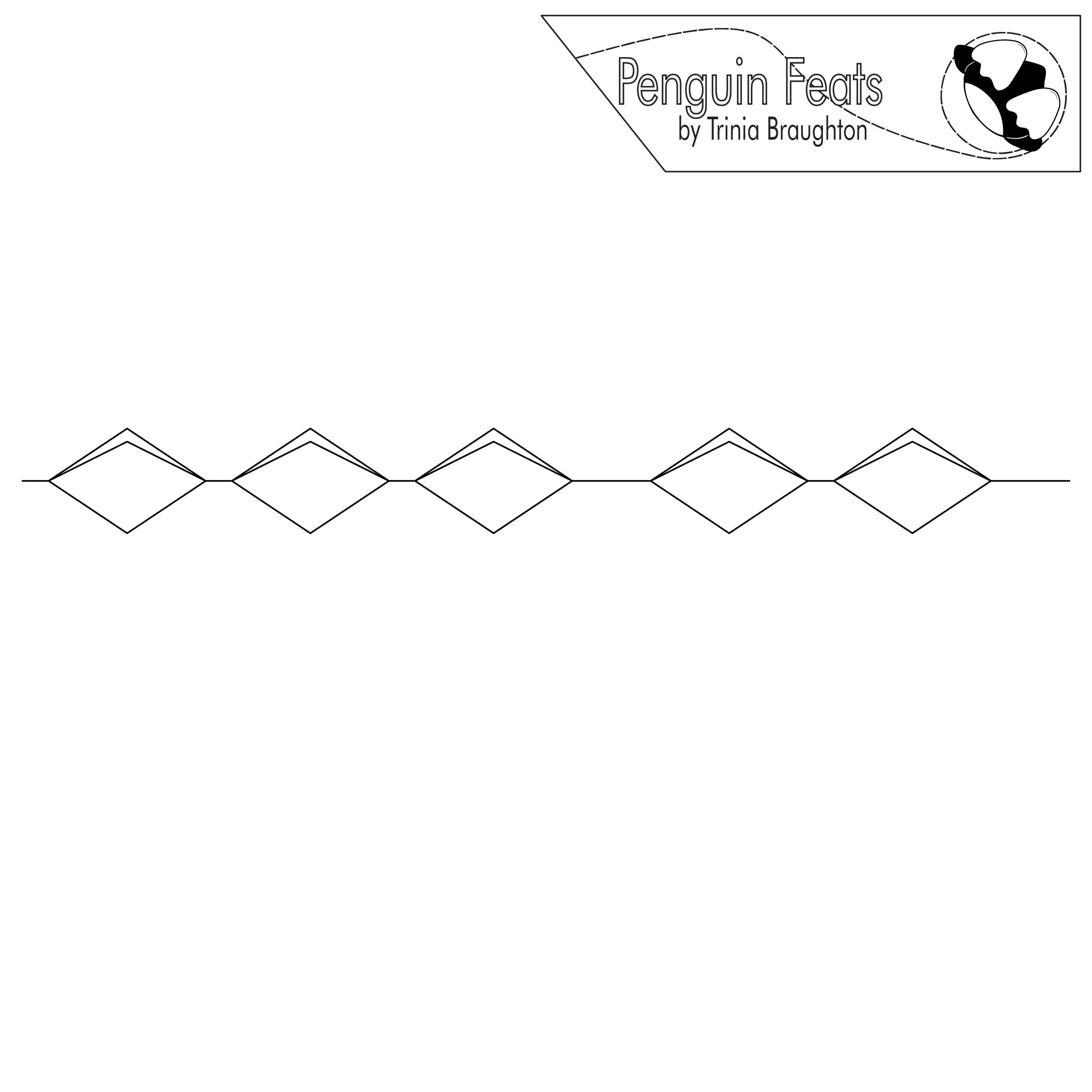 Black and white line drawing of a zigzag pattern with 'Penguin Feats' logo at the top.