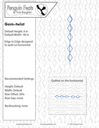Quilting design pattern for 'Gem-twist' by Trinia Braughton with text and geometric pattern.
