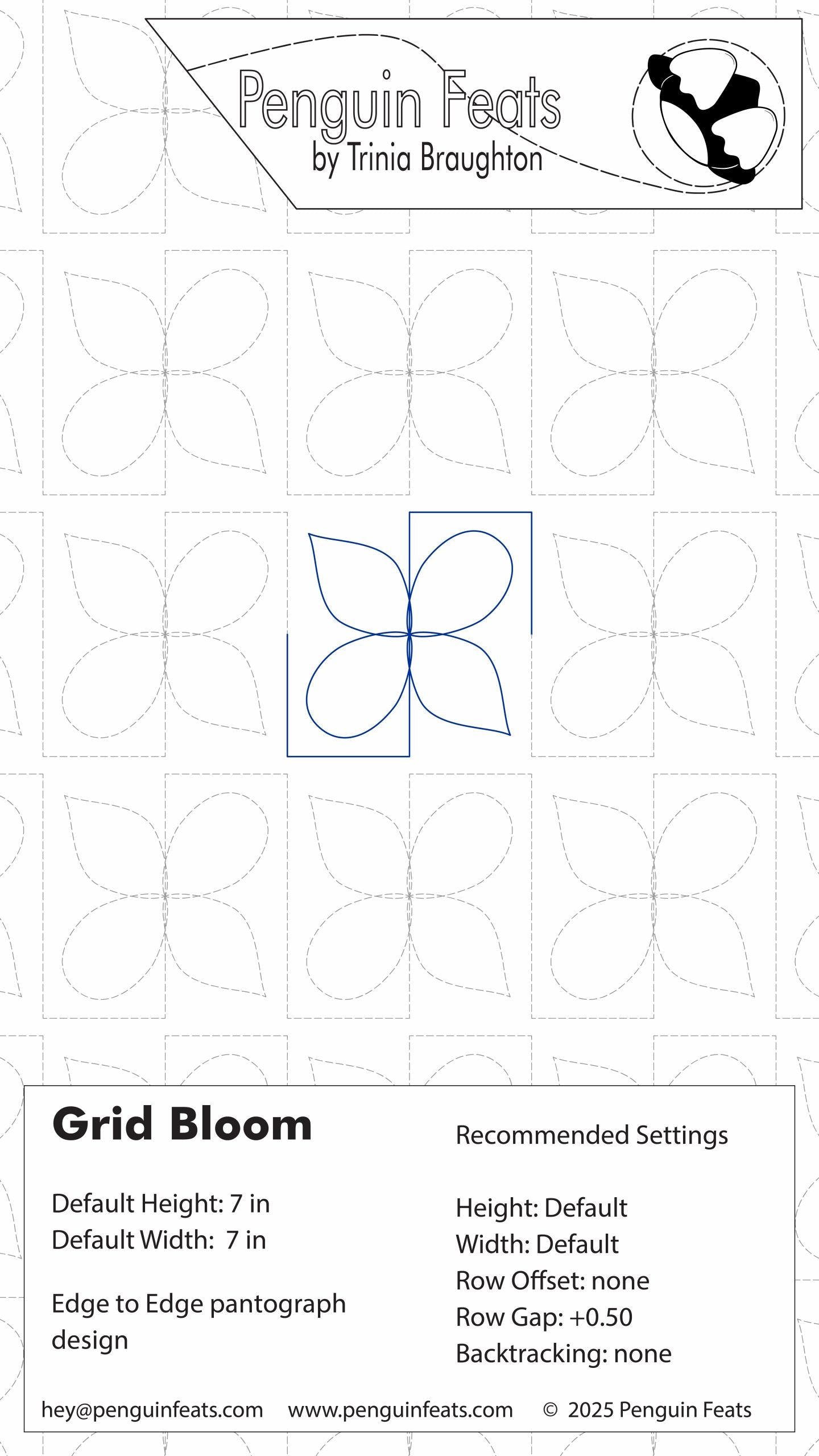 Quilting design template for 'Twisted Two' pattern by Trinia Braughton with branding at the top.