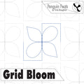Design pattern with 'Grid Bloom' and 'Penguin Feats' branding on a white background