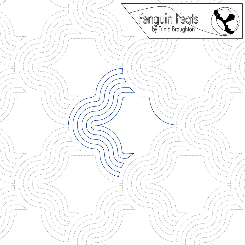 Repeating design of wavy lines and 'Penguin Feats' text by Trinia Braughton