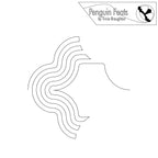 Continuous line design of echoing waves with 'Penguin Feats by Trinia Braughton' logo at the top.