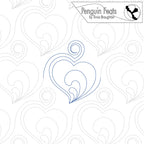 Quilting design with heart shapes and 'Penguin Feats' branding.