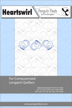 Heartswirl pattern sheet for computerized longarm quilters with blue and white design on a light blue background.