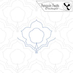 Repeating flower design with  'Penguin Feats' branding.