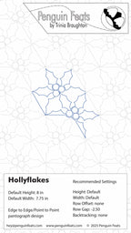 Holly leaves snowflakes pattern design with Penguin Feats by Trinia Braughton branding on a white background