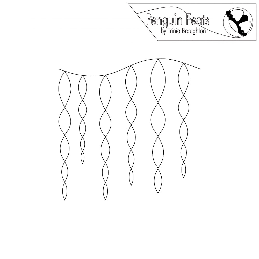 Black and white line drawing of wavy lines on a white background with 'Penguin Feats' branding.