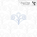 Decorative pattern with a blue floral design on a white background, featuring the brand 'Penguin Feats' by Trinia Braughton.