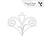 Decorative line drawing with swirling patterns on a white background, featuring the 'Penguin Feats' logo.