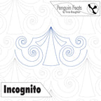 Design with 'Incognito' text and spider web pattern, featuring 'Penguin Feats' by Trinia Braughton.