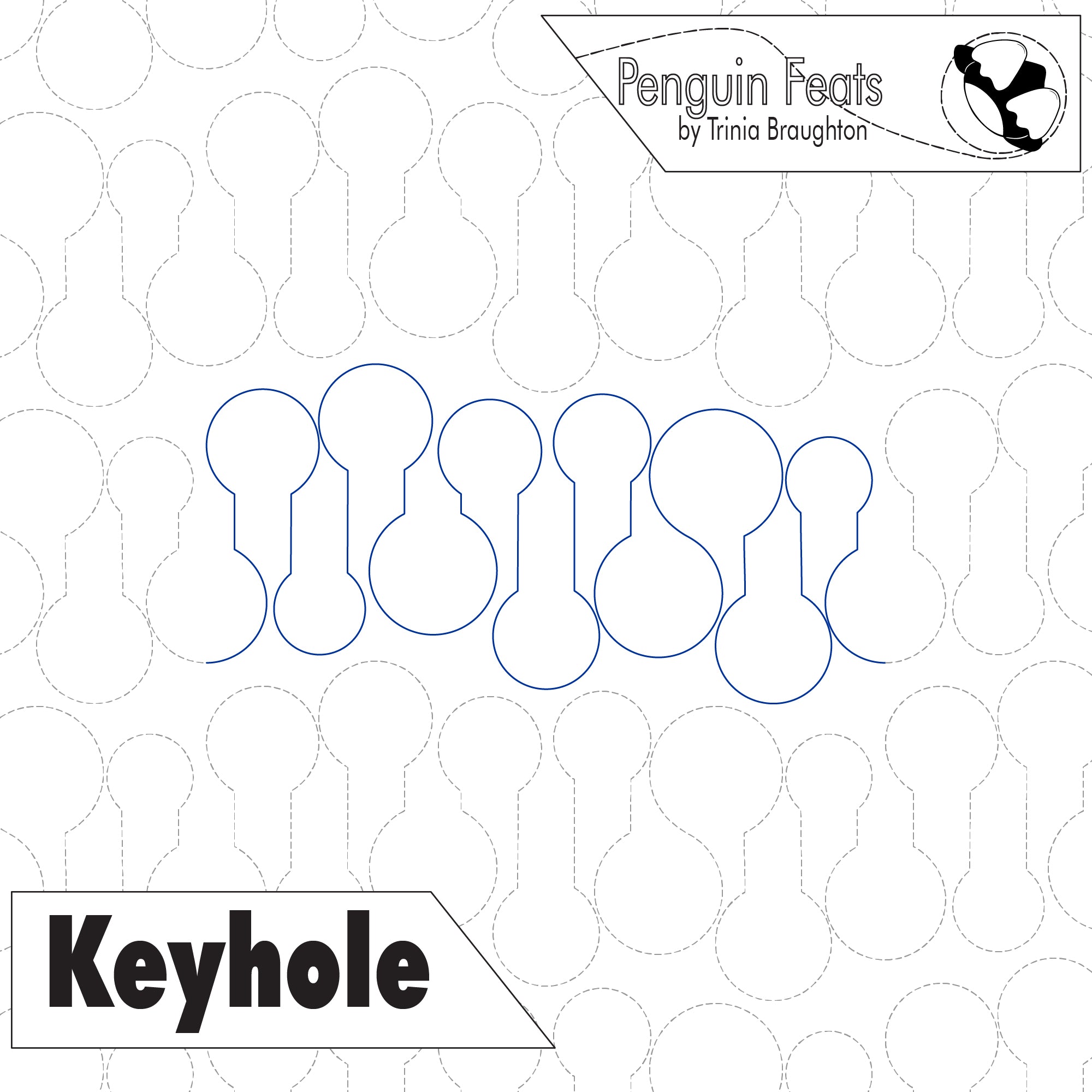 Outline of a keyhole shape with 'Penguin Feats' branding at the top.